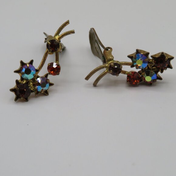 Austrian Vintage Aurora Borealis Clip On Earrings - Picture 7 of 9